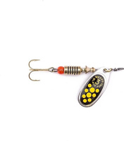MEPPS Błystka obrotowa Black Fury srebrny/żółte kropki 4/8g