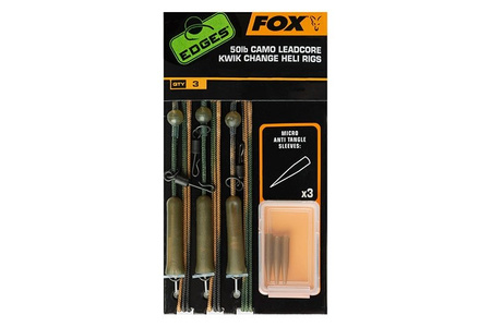 FOX Zestaw Tied Camo Leadcore 50lb Kwik Change Heli Rigs