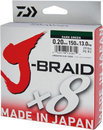 Daiwa Plecionka J-Braid X8 0,18mm/150m Dark green