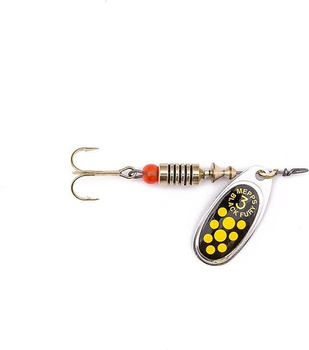 MEPPS Błystka obrotowa Black Fury srebrny/żółte kropki 4/8g