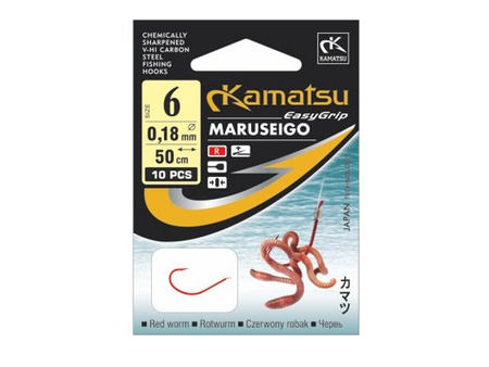 Kamatsu Maruseigo Robak czerwony Haczyki z Przyponem r.4 10szt