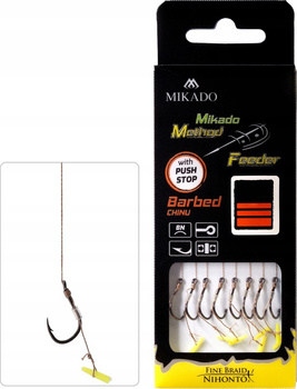 Mikado Przypon Feeder Push Stop hak 4 zadzior - plecionka 0,16mm-8szt Chinu