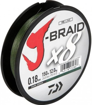 Daiwa Plecionka J-Braid X8 0,18mm/150m Dark green