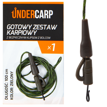 UnderCarp Gotowy Zestaw Karpiowy z Bezpiecznym Klipsem z Bolcem Zielony