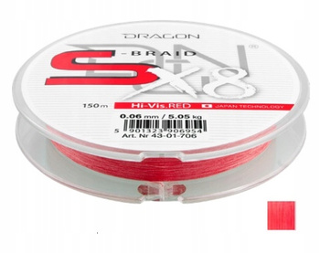 Dragon Plecionka S-Braid x8 Hi-Vis Red 150m 0.10mm